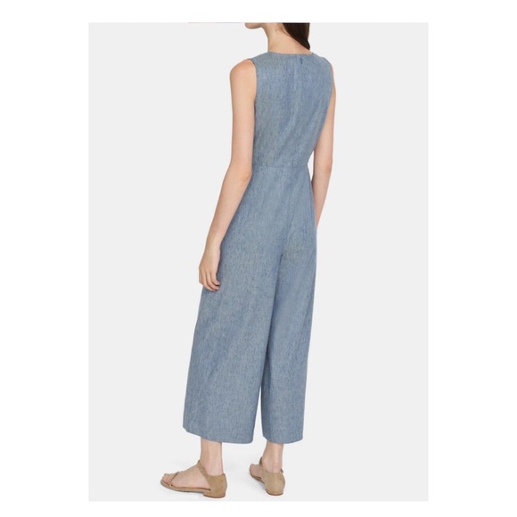 New! THEORY Seamed Wide Leg Jumpsuit in Linen Denim - Picture 4 of 9